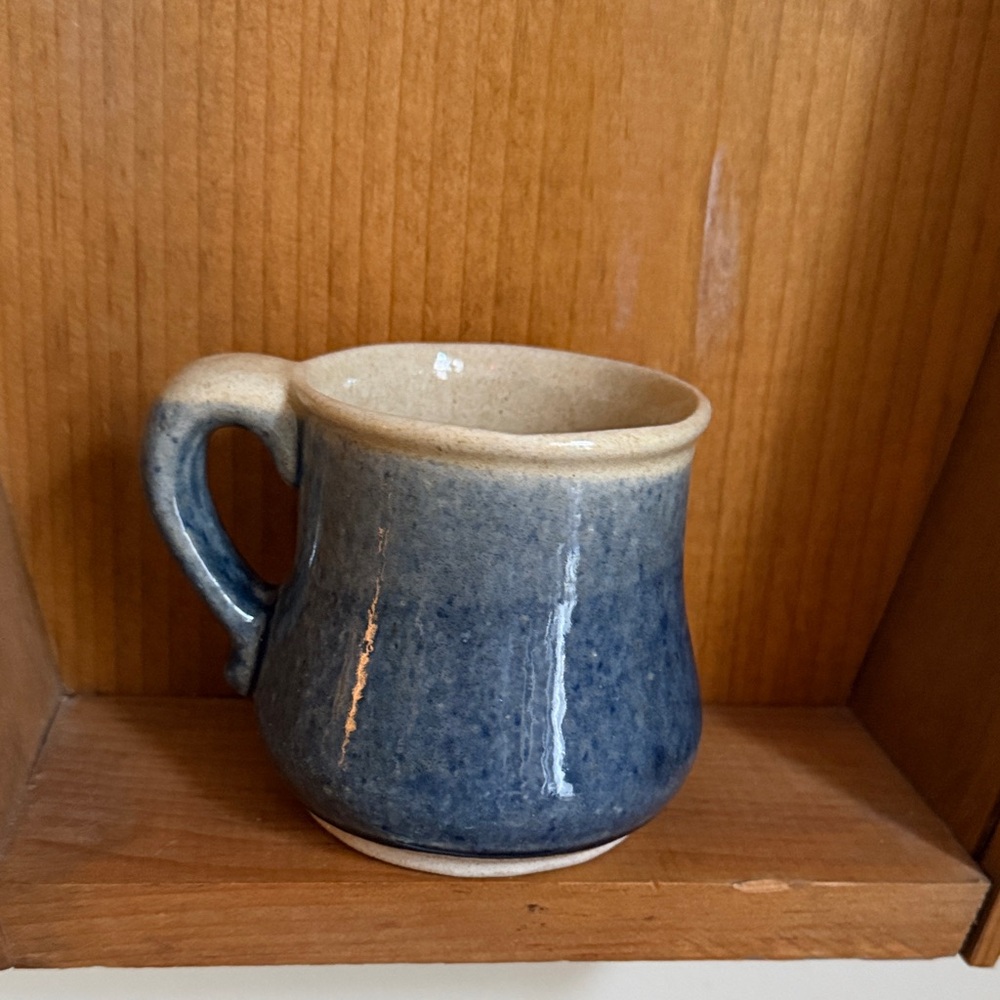 Handcrafted Blue Ceramic Mug with Tan Rim